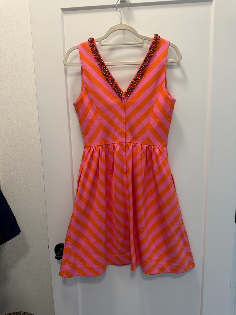 Lilly Pulitzer Pink and Orange Striped V-Neck Beaded Mini Dress - Picture 3 of 4